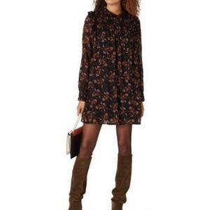 Sanctuary Sz 0 Printed Run Wild Floral Semi Sheer Smocked Mini Dress Lined Black